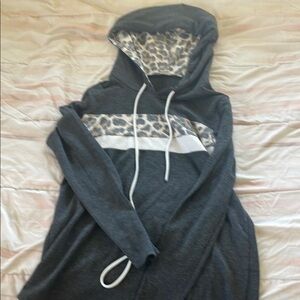 7th Ray Charcoal Hoodie with Leopard Print